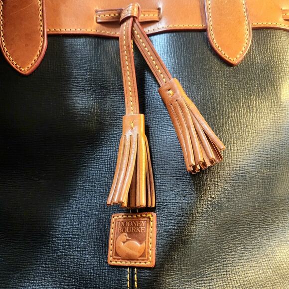 Dooney & Bourke Saffiano Tassel Bucket Tote Bag in black with tan trim - Picture 16 of 16